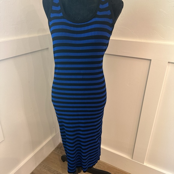 MICHAEL Michael Kors Blue and Black Striped Midi Dress - Picture 1 of 4